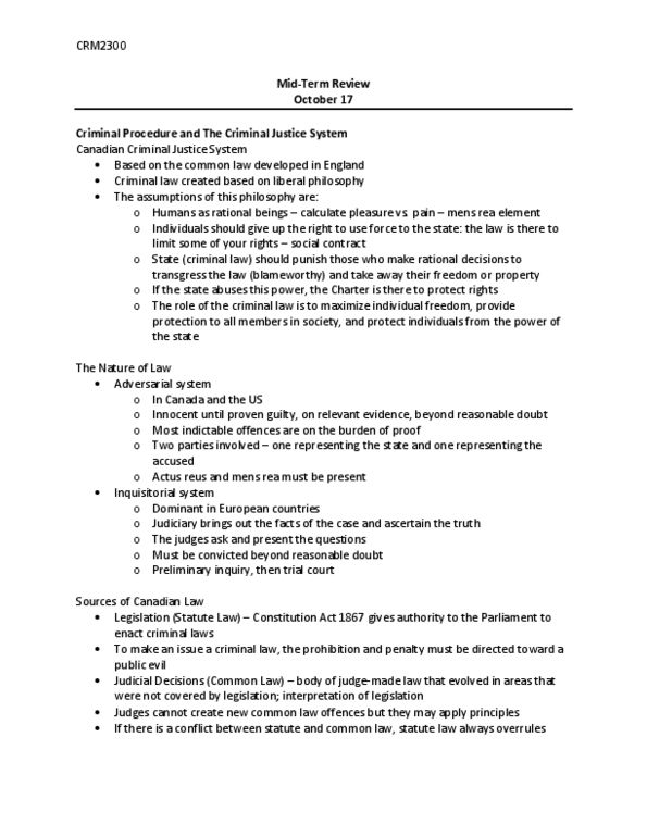 CRM 2300 Study Guide Fall 2016 Midterm Procedural Law Sport