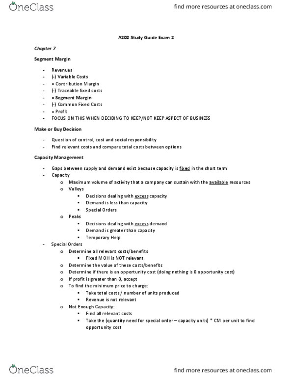 BUS A 202 Study Guide Winter 2016 Midterm Direct Labor Cost