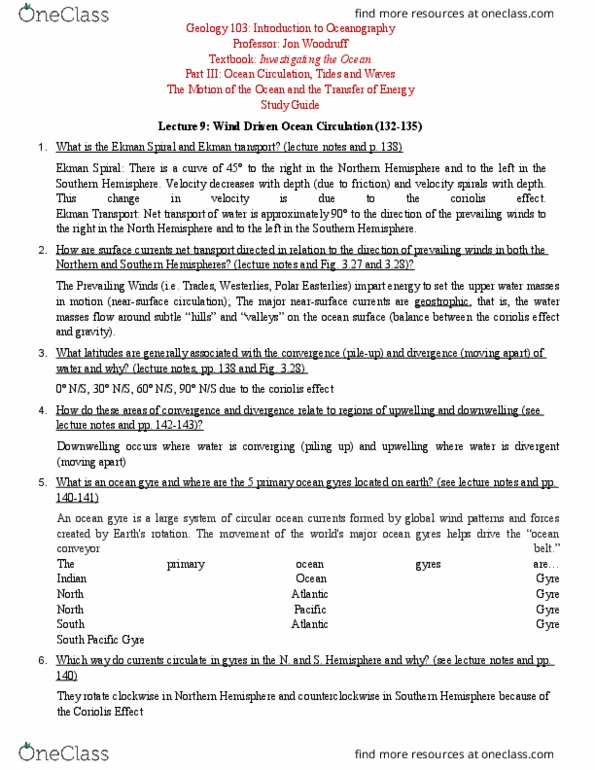 GEOLOGY 103 Midterm Exam 3 Study Guide OneClass