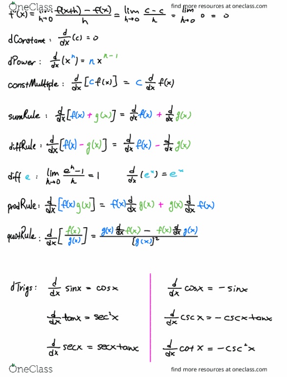 Calculus 1000A B Final Final Exam Key Concepts Formulas OneClass