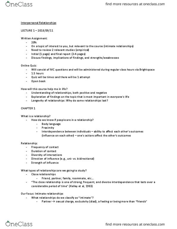 Psy Study Guide Fall Midterm Intimate Relationship Body