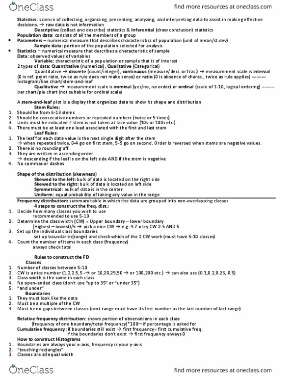 QMS 102 Study Guide Fall 2018 Quiz Level Of Measurement Frequency