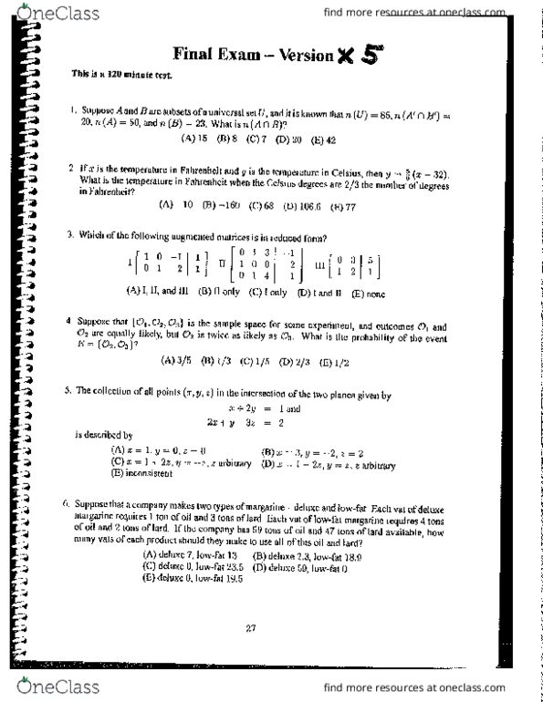 Math M Final Mathm Final Exam Fall Oneclass