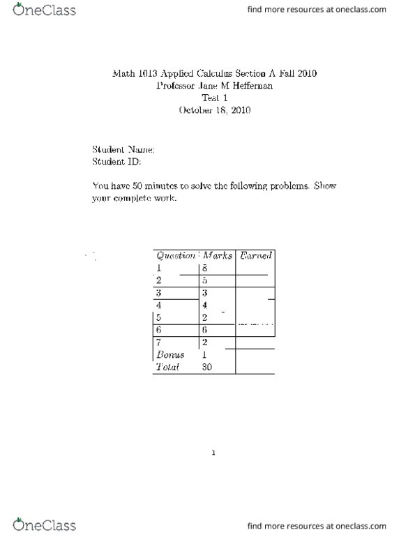 Math Midterm Math Term Test Fall Solutions Oneclass