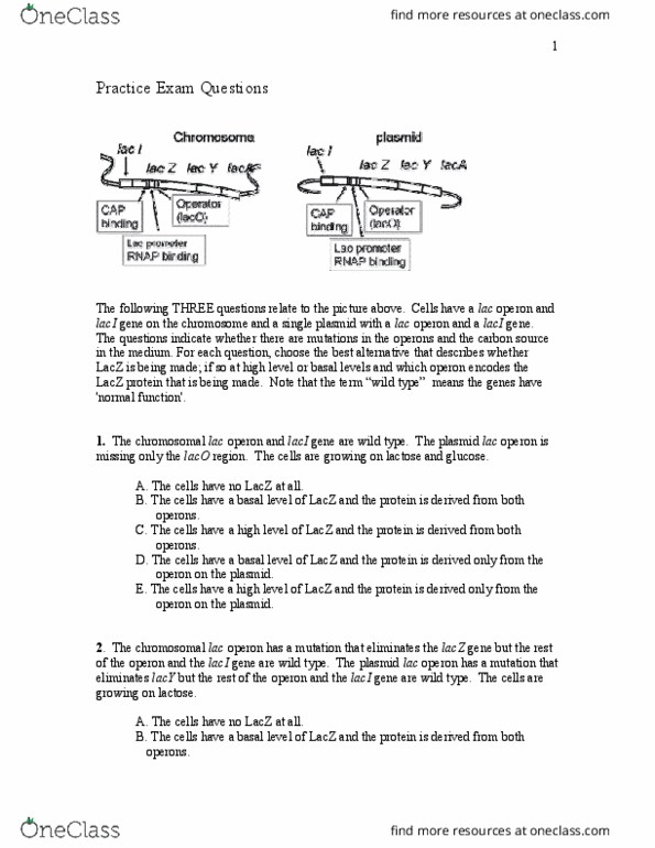 BIOL 112 Study Guide Fall 2018 Midterm Lac Repressor Operon Wild