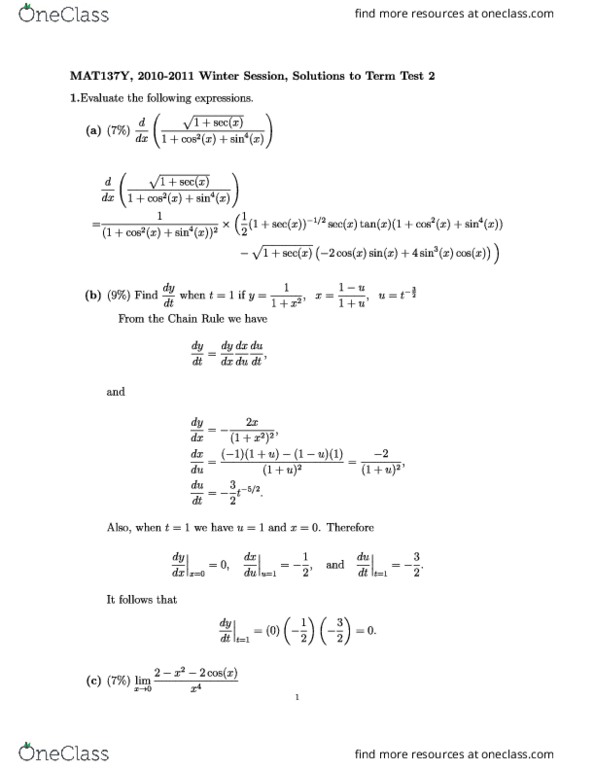 MAT137Y1 Study Guide Fall 2018 Midterm Signal To Interference Plus