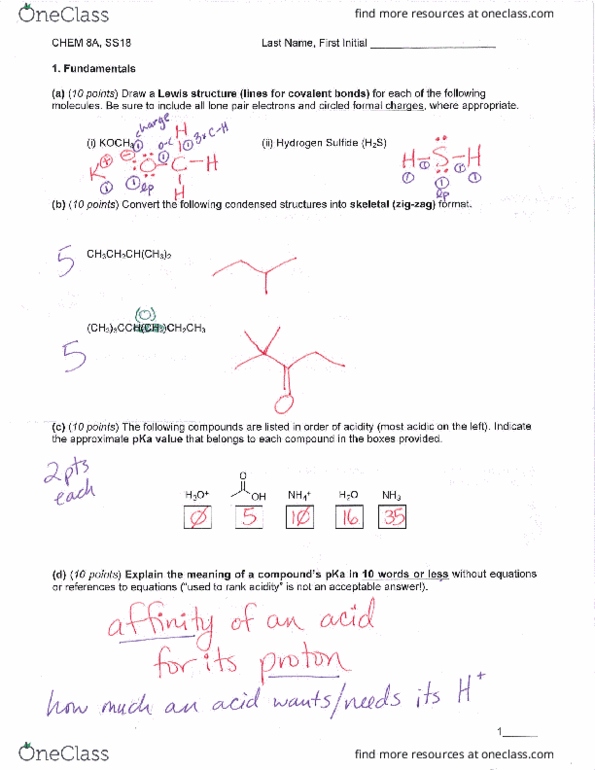CHEM 8A Midterm CHEM 8A Exam 1A Summer 2018 OneClass