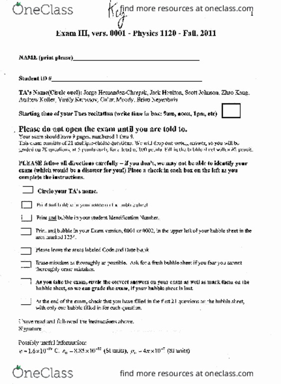PHYS 1120 Midterm 1phys1120 F11 Sol3 OneClass
