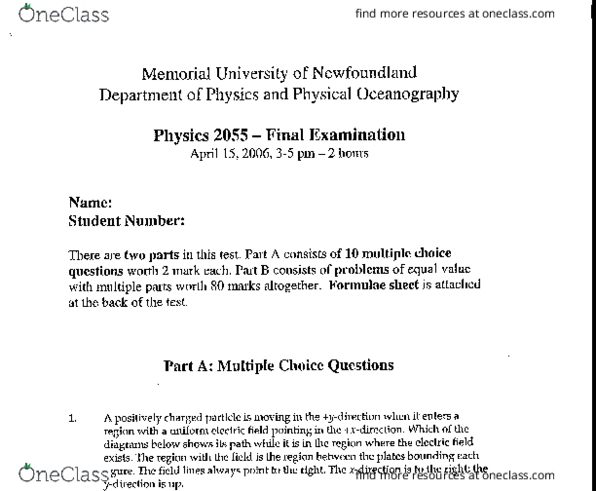 PHYS 2055 Final PHYS 2055 Final Exam 2006 OneClass