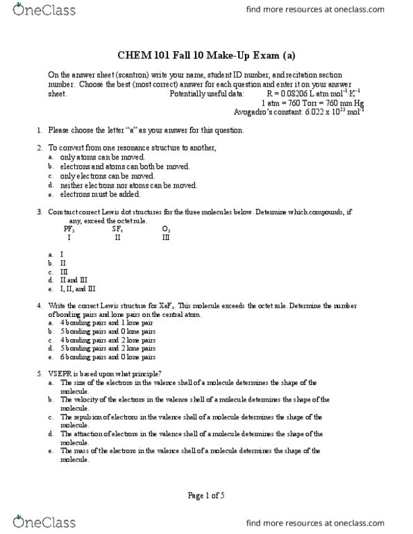 Chem Midterm Chem Drexel Chem Make Up Exam Fall With