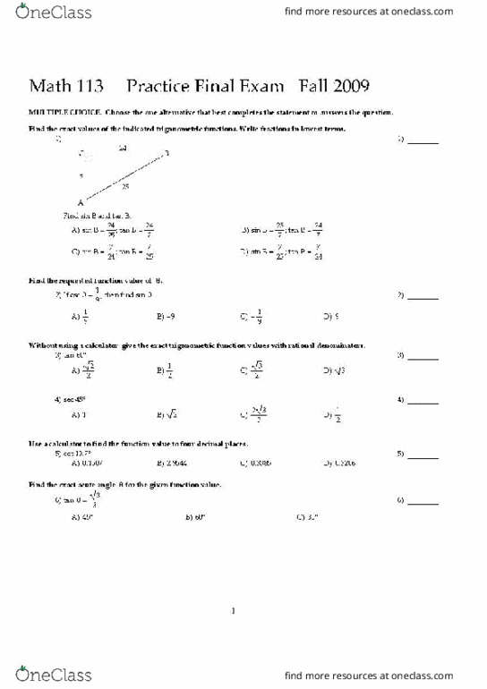 Math Practice Exam Questions