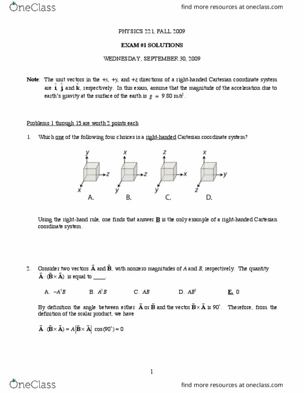 PHYS 221 Midterm PHYS 221 Iowa State Exam1 2009F Solutions OneClass