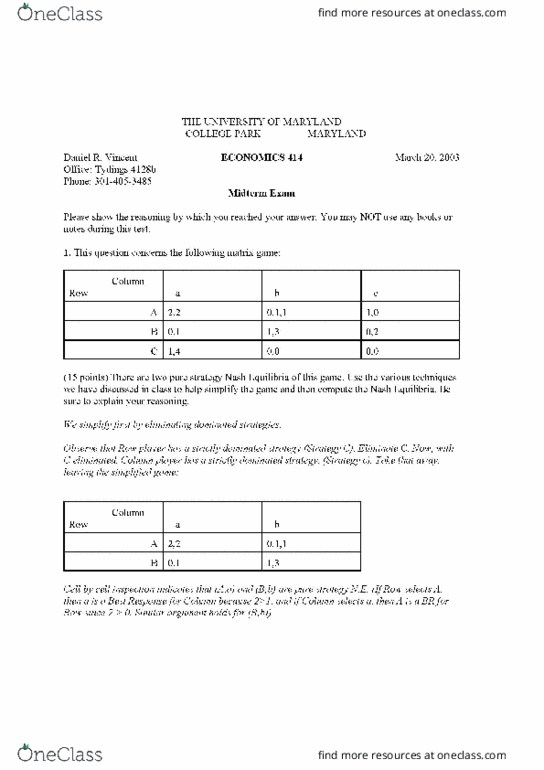 ECON 414 Midterm Mid Term OneClass