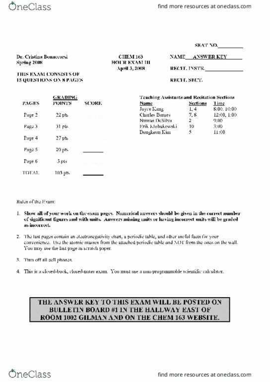 CHEM 163 Midterm Exam 1 OneClass