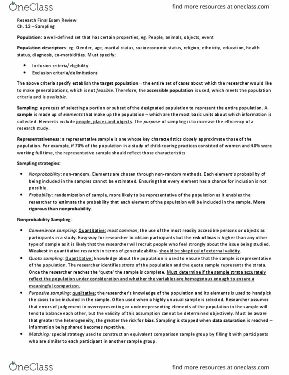 Nsg Study Guide Winter Final Quota Sampling Comorbidity