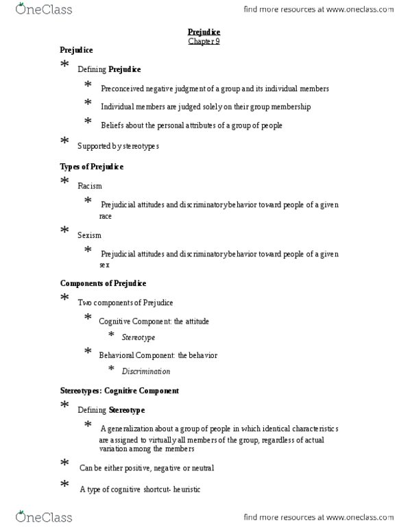 PSYC 2040 Study Guide Fall 2014 Final Out Group Homogeneity In