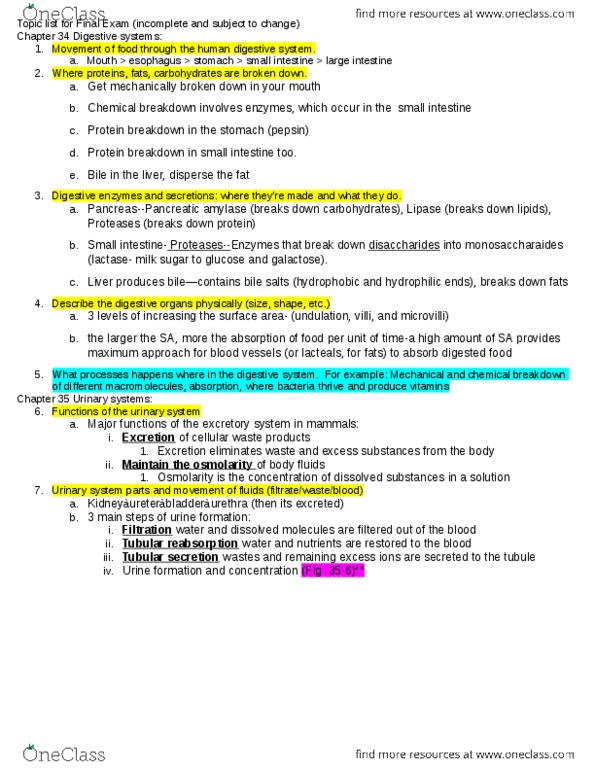 BIOL 1002 Final Topic List For Final Exam 97 In The Course OneClass