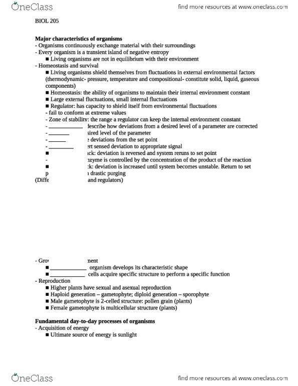 BIOL 205 Midterm 205 Midterm Review Got Best Grade In Class OneClass