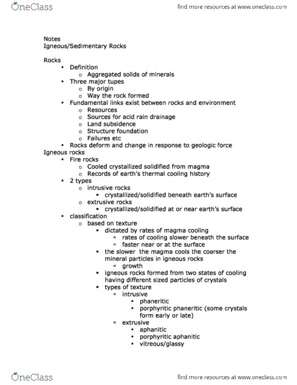 GEOL 1005 Study Guide Fall 2013 Diorite Mafic Grain Size