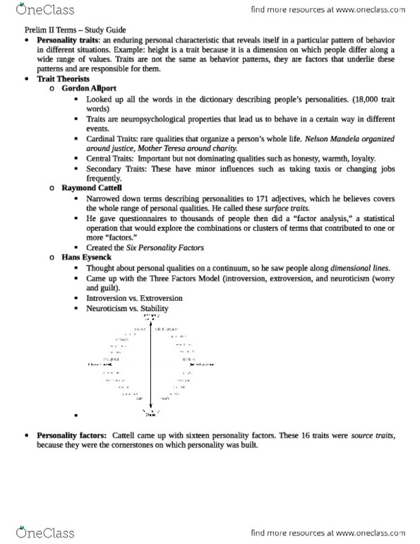 PSYCH 1101 Prelim 2 Study Guide Got Over 90 In Course OneClass