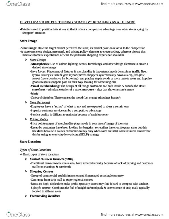 Mktg Final Developing A Store Positioning Strategy Comprehensive