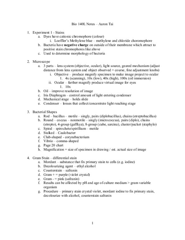 BIOL240 Quiz Complete Notes For BIOL 140L Exam Lab Quizzes OneClass