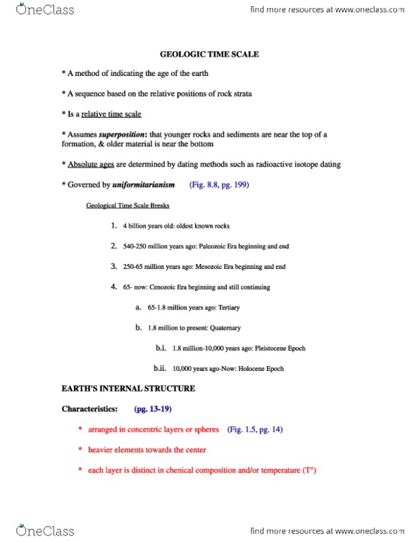 GEOL 1250 Geography Time Scale OneClass