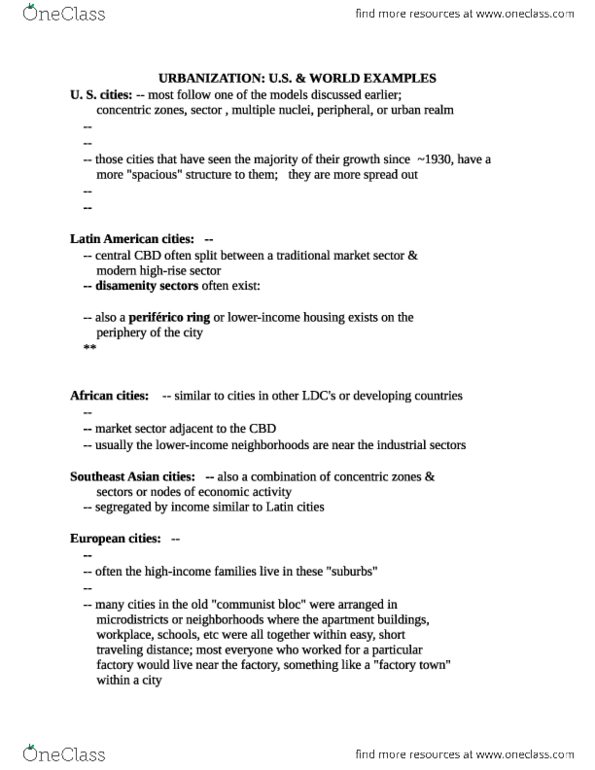 GEOL 1250 Final URBANIZATION U S WORLD EXAMPLES Got Over 90 In