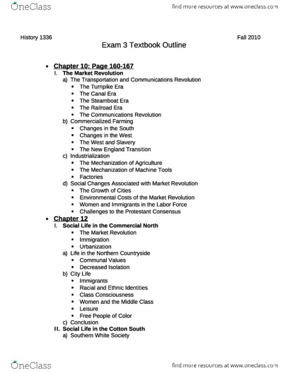 HIST 1377 Midterm Test 3 Textbook Outline Study This For Midterm