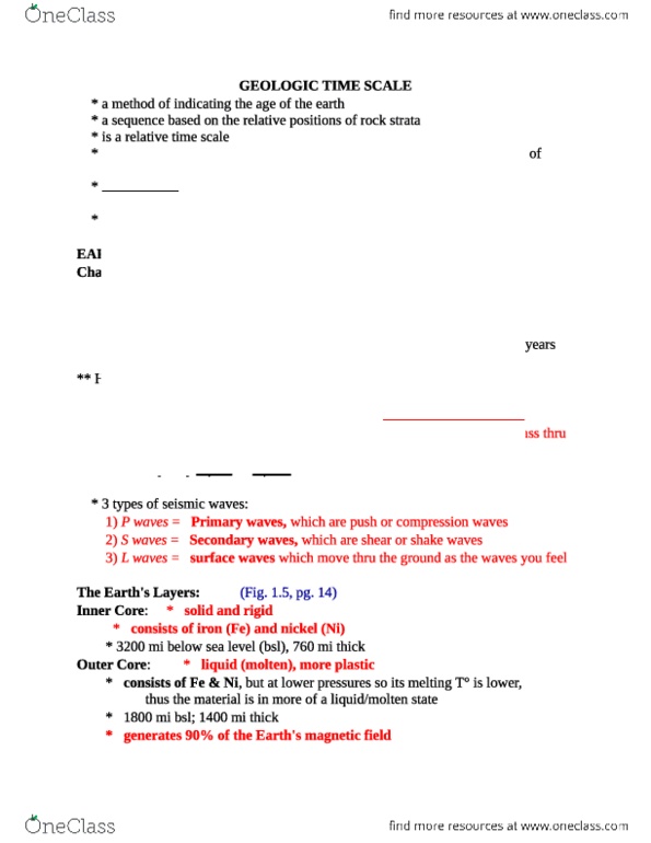 GEOL 1250 GEOLOGIC TIME SCALE OneClass