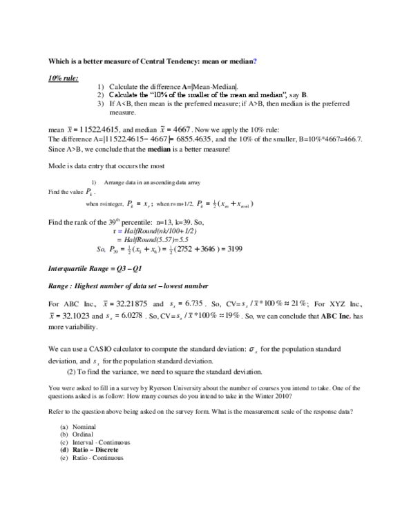 QMS 102 Study Guide Fall 2011 Final Ogive Standard Deviation