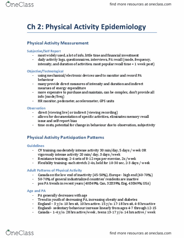 KINESIOL 3H03 Chapter Notes - Chapter 2: Longitudinal Study, Relative Risk, Pedometer thumbnail