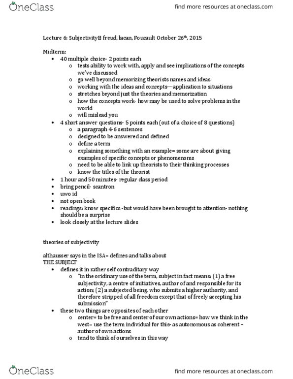 Media, Information and Technoculture 2200F/G Lecture Notes - Lecture 6: Mirror Stage, Media Studies, Jacques Lacan thumbnail