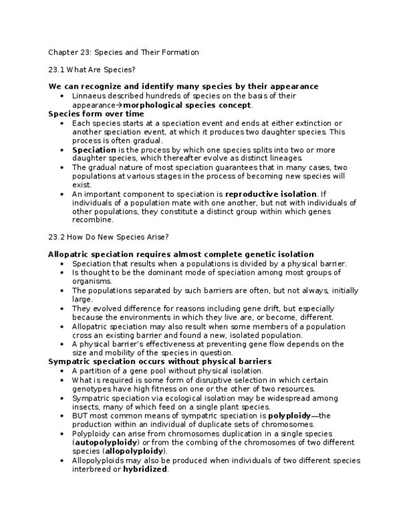 BIOL 1020U Lecture Notes - Sympatric Speciation, Allopatric Speciation, Reproductive Isolation thumbnail