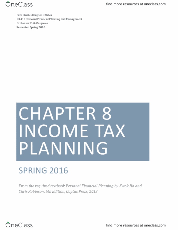 BU413 Chapter Notes - Chapter 8: The Cowboy Channel, Registered Retirement Savings Plan, Registered Retirement Income Fund thumbnail