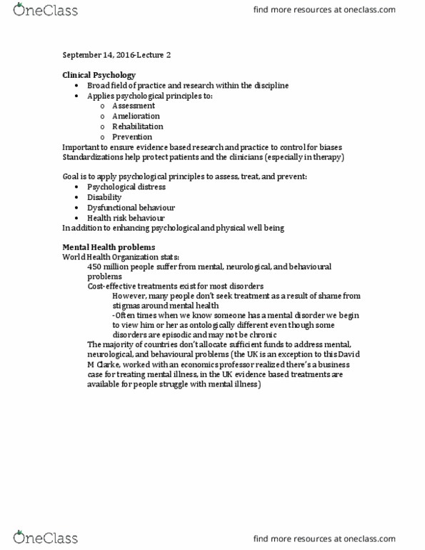 PSYCH336 Lecture Notes - Lecture 2: Doctor Of Psychology, American Psychological Association, World Health Organization thumbnail
