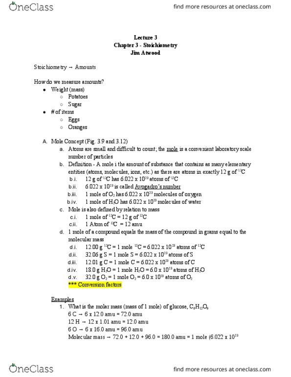 CHE 101 Lecture Notes - Lecture 3: Sodium Chloride, Sodium Bicarbonate, Sodium Hydroxide thumbnail