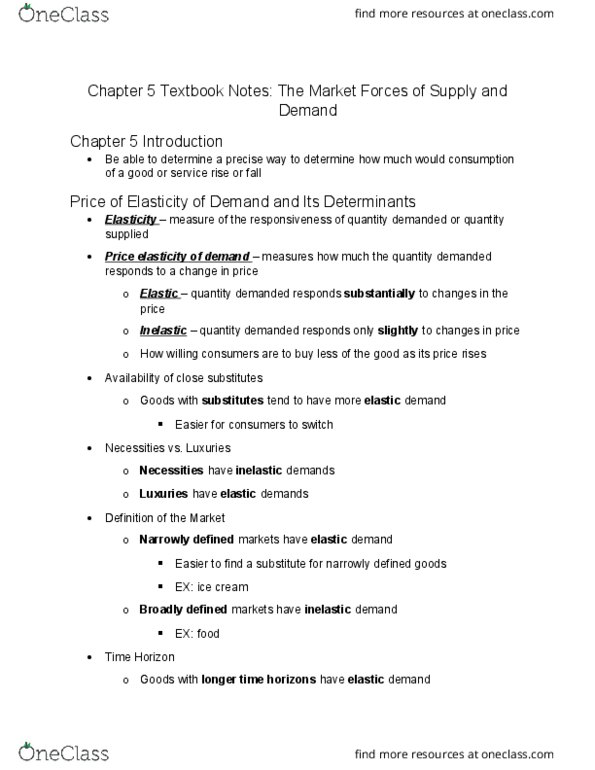 ECON 2304 Chapter Notes - Chapter 5: Midpoint Method, Demand Curve thumbnail