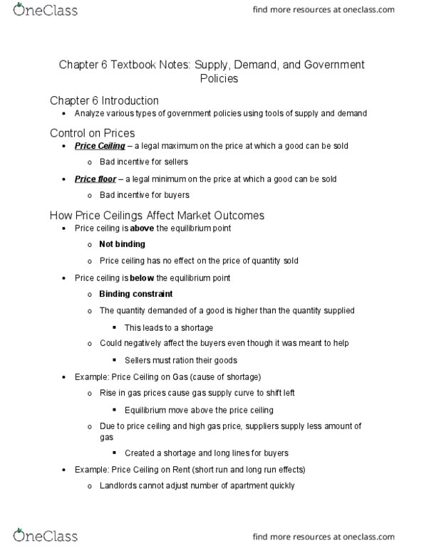 ECON 2304 Chapter Notes - Chapter 6: Luxury Tax, Tax Incidence, Price Ceiling thumbnail