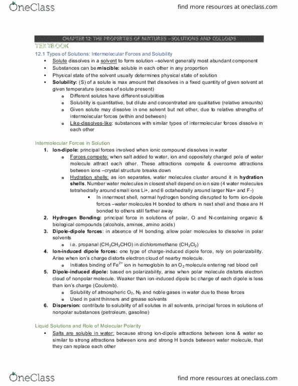 CHEM 120 Chapter Notes - Chapter 12: Volume Fraction, Crystal Growth, Electrolyte thumbnail