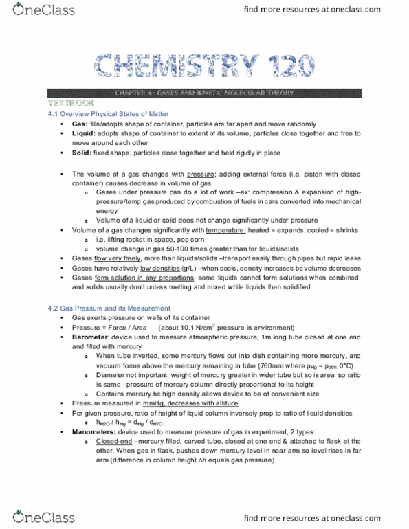 CHEM 120 Chapter Notes - Chapter 4: Stoichiometry, Boiling Point, Intermolecular Force thumbnail