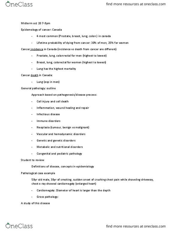 Pathology 3240A Lecture Notes - Lecture 2: Etiology, Cardiac Arrhythmia, Hemoptysis thumbnail