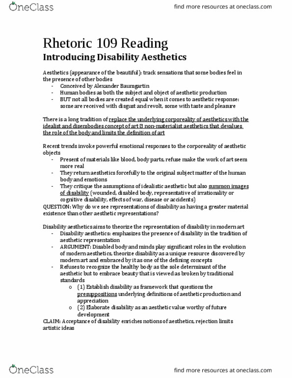 RHETOR 109 Chapter Notes - Chapter 3: Body Plan, Down Syndrome, Intellectual Disability thumbnail