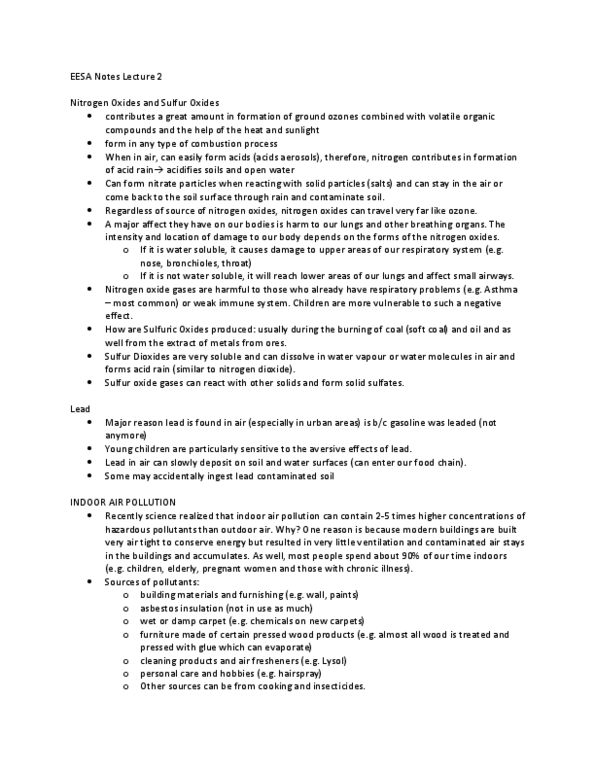 ENVS 2010U Lecture Notes - Lecture 2: Indoor Air Quality, Sulfur Oxide, Nitrogen Oxide thumbnail