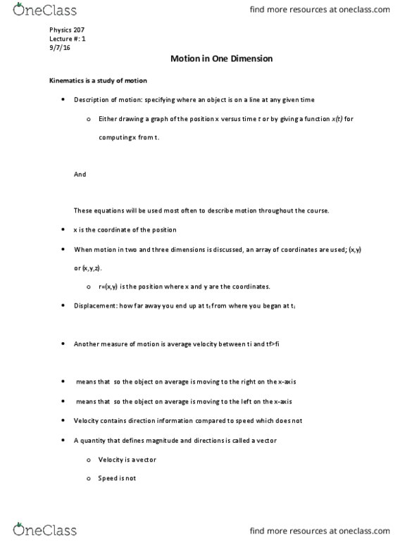 PHYSICS 207 Lecture Notes - Lecture 1: One Direction thumbnail