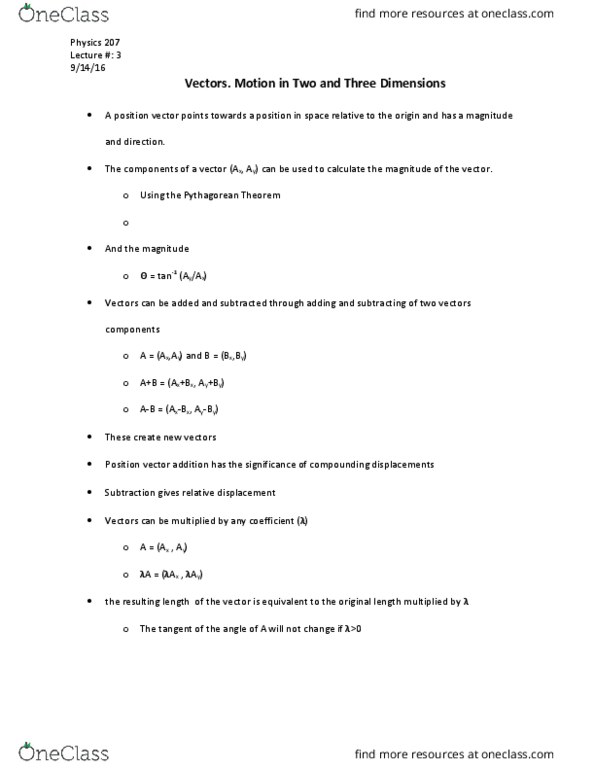 PHYSICS 207 Lecture Notes - Lecture 3: Dot Product, Cross Product, Pythagorean Theorem thumbnail