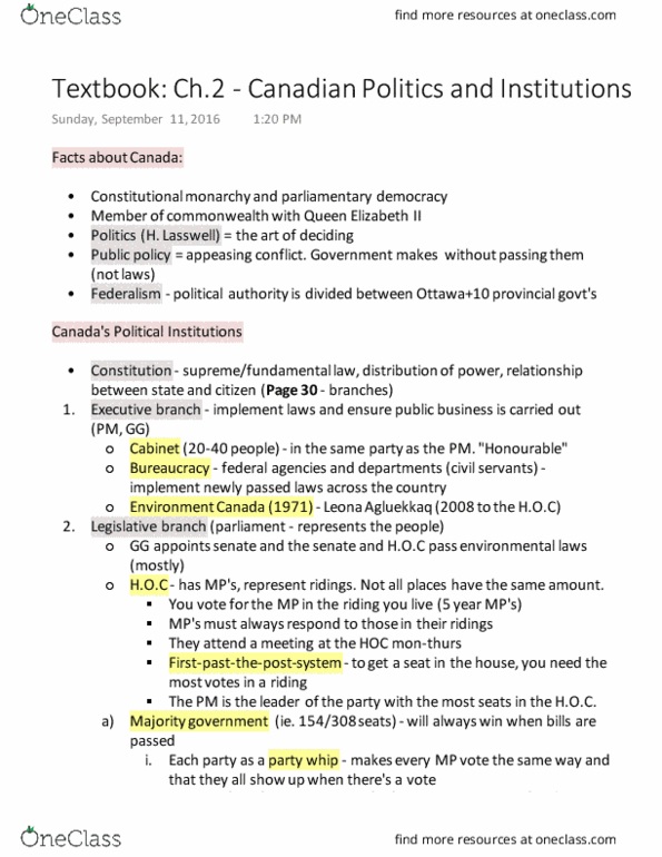 ENV250Y5 Chapter Notes - Chapter 2: Superior Court, First Nations, Environment And Climate Change Canada thumbnail