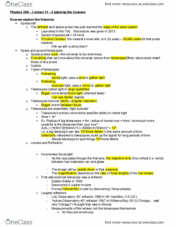 PHYSICS 20A Lecture Notes - Lecture 12: Chromatic Aberration, Lick Observatory, George Ellery Hale thumbnail