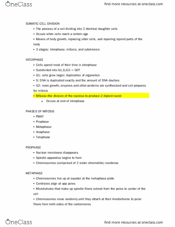 BIOL 243L Lecture Notes - Lecture 2: Kinetochore, Protein Structure, Cleavage Furrow thumbnail