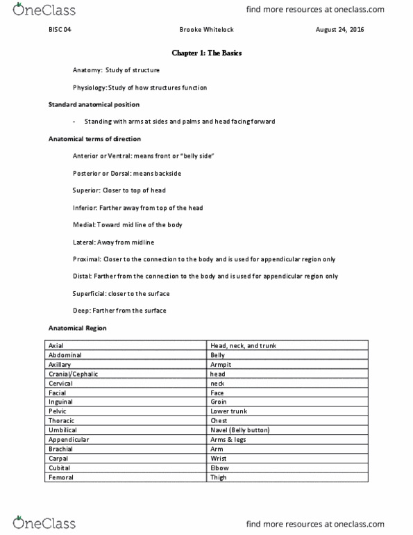 BCHE 299 Lecture Notes - Lecture 1: Anatomical Plane, Hypoglycemia, Urinary Bladder thumbnail